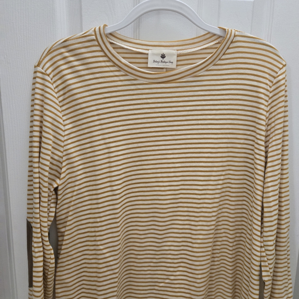 Striped Long Sleeve Top in Cream and Gold Yellow
